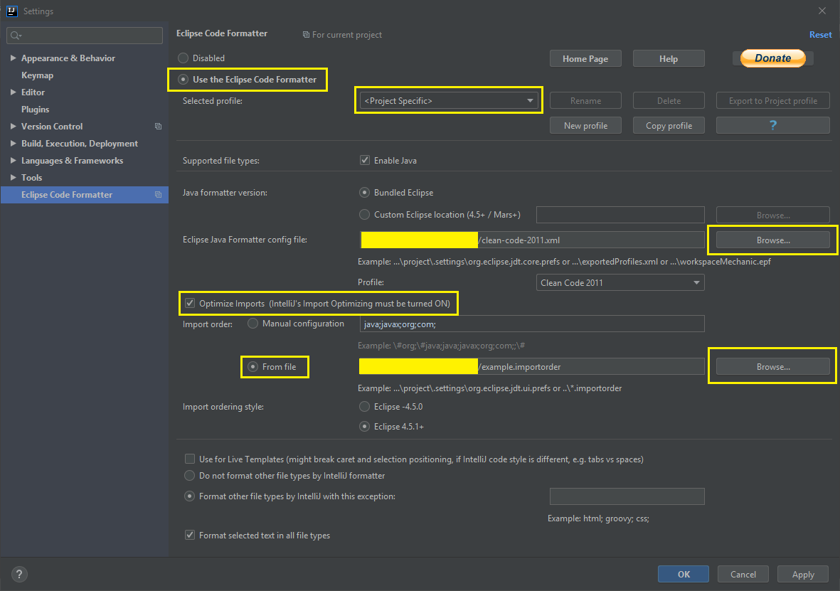 Eclipse format configuration